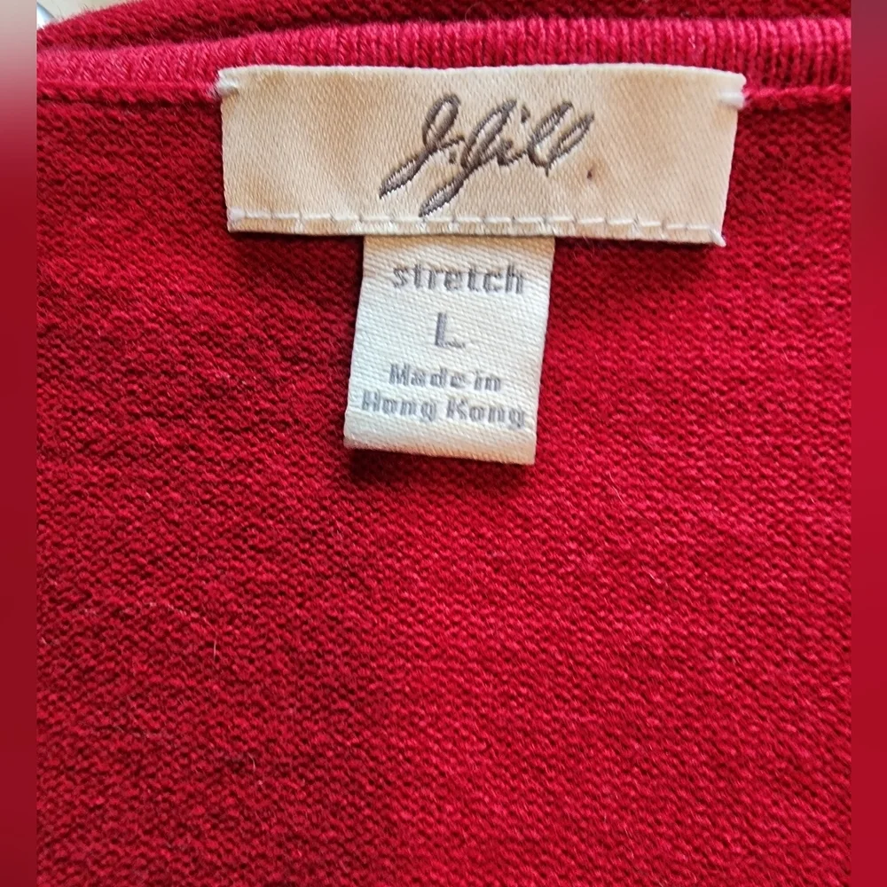 J.JILL Red Knit Button Front Cardigan Sweater Cotton Blend 6 Velvet Buttons LG - Picture 4 of 7